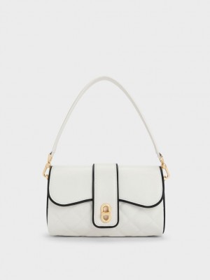 Charles And Keith Contrast-Trim Belted Crossbody Bags White | PHILIPPINES K476