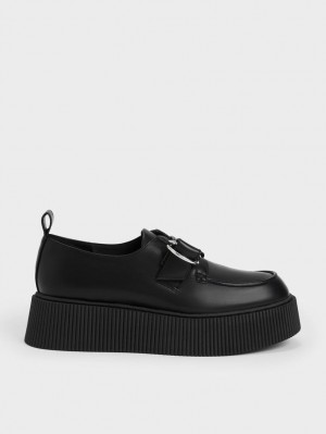 Charles And Keith Cordova Buckled Platform Loafers Black | PHILIPPINES J741