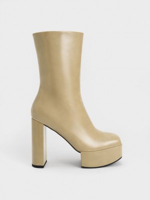 Charles And Keith Corinth Blade Heeled Boots Olive | PHILIPPINES H934