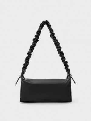 Charles And Keith Cosette Ruched Handbag Black | PHILIPPINES Y053