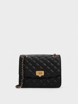 Charles And Keith Cressida Quilted Chain Strap Shoulder Bags Black | PHILIPPINES Z928