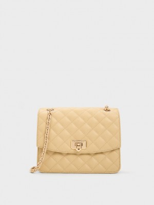 Charles And Keith Cressida Quilted Chain Strap Shoulder Bags Beige | PHILIPPINES C946