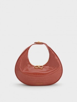 Charles And Keith Croc-Embossed Crescent Hobo Bag Brown | PHILIPPINES P863