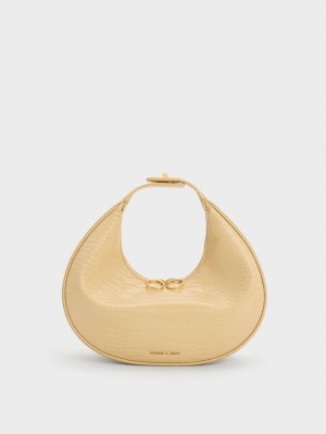 Charles And Keith Croc-Embossed Crescent Hobo Bag Beige | PHILIPPINES M489