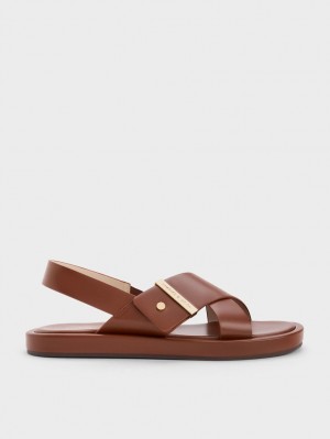 Charles And Keith Crossover Back Strap Sandals Brown | PHILIPPINES U179