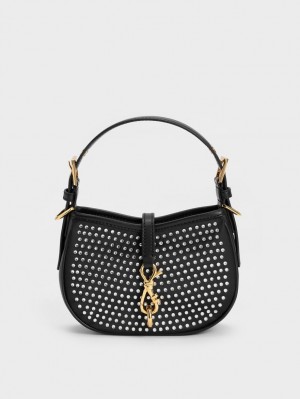 Charles And Keith Crystal-Embellished Belted Shoulder Bags Black | PHILIPPINES X805