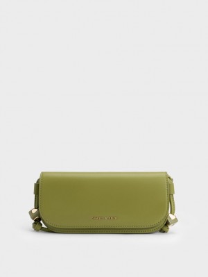 Charles And Keith Cube Knotted Elongated Crossbody Bags Olive | PHILIPPINES I934