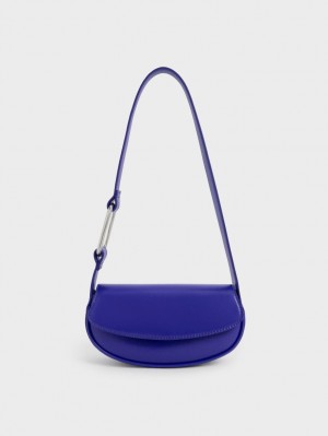 Charles And Keith Curved Front Flap Shoulder Bags Blue | PHILIPPINES T260