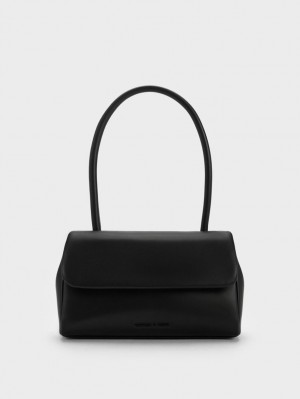 Charles And Keith Curved Handle Shoulder Bags Black | PHILIPPINES I762