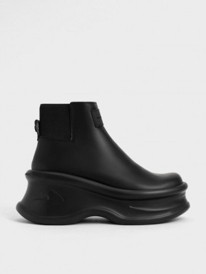 Charles And Keith Curved Platform Ankle Boots Black | PHILIPPINES K025