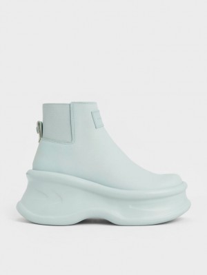 Charles And Keith Curved Platform Ankle Boots Turquoise | PHILIPPINES B193