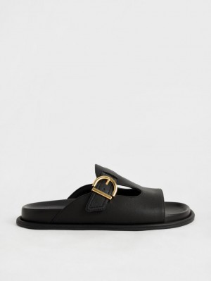 Charles And Keith Cut-Out Buckled Slides Black | PHILIPPINES J498