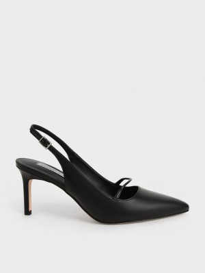 Charles And Keith Cut-Out Slingback Stiletto Pumps Black | PHILIPPINES A651