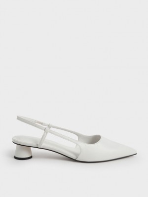 Charles And Keith Cylindrical Heel Slingback Pumps White | PHILIPPINES D320