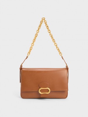 Charles And Keith Daki Belted Trapeze Shoulder Bags Chocolate | PHILIPPINES K340