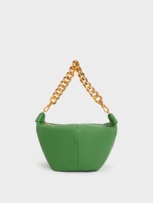 Charles And Keith Daki Chain Handle Hobo Bag Green | PHILIPPINES A081