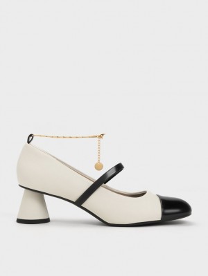 Charles And Keith Delicate Chain-Link Mary Jane Pumps White | PHILIPPINES J028