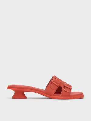 Charles And Keith Double Buckle Sculptural Mules Orange | PHILIPPINES O921