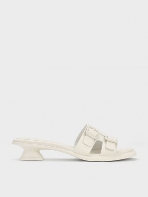 Charles And Keith Double Buckle Sculptural Mules White | PHILIPPINES L521