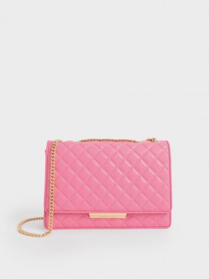 Charles And Keith Double Chain Handle Quilted Shoulder Bags Pink | PHILIPPINES X349