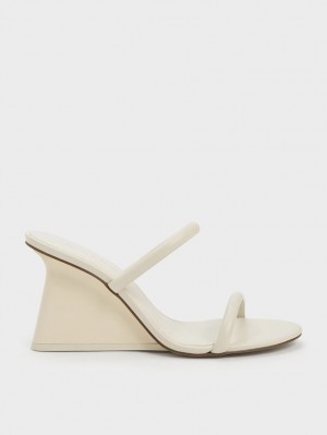 Charles And Keith Double Strap Wedge Mules White | PHILIPPINES C547