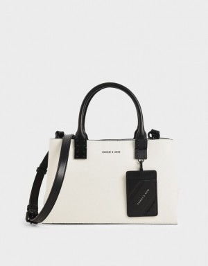 Charles And Keith Double Top Handle Structured Tote Bags White | PHILIPPINES E018