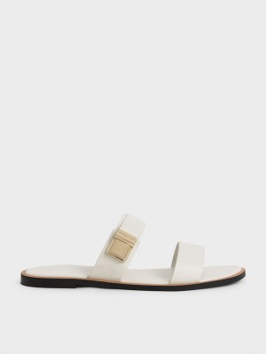 Charles And Keith Dove Metallic Buckle Slide Sandals White | PHILIPPINES M237