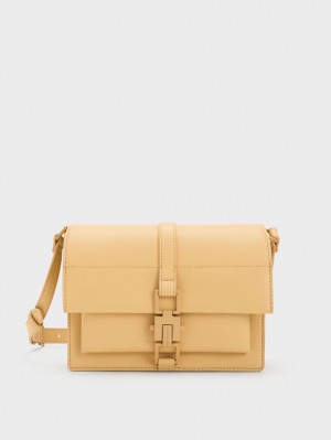 Charles And Keith Dua Buckled Crossbody Bags Beige | PHILIPPINES T316