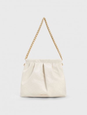 Charles And Keith Duo Double Chain Hobo Bag Cream | PHILIPPINES F560