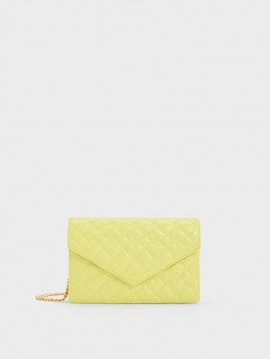 Charles And Keith Duo Quilted Envelope Clutch Bag Yellow | PHILIPPINES R645