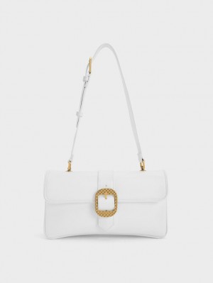 Charles And Keith Eilith Buckled Shoulder Bags White | PHILIPPINES J782