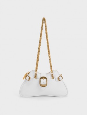 Charles And Keith Eilith Chain-Handle Buckled Shoulder Bags White | PHILIPPINES L165