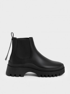 Charles And Keith Extended Pull Tab Chelsea Boots Black | PHILIPPINES Q260