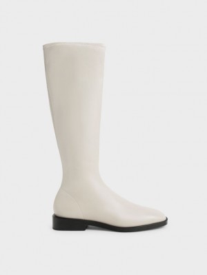 Charles And Keith Flat Knee-high Boots White | PHILIPPINES U482