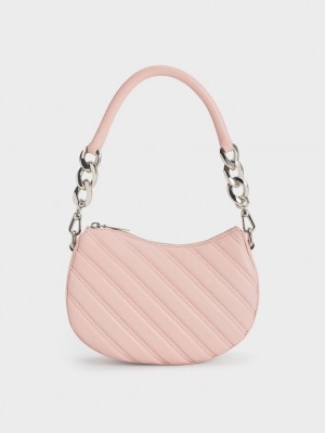 Charles And Keith Freja Curved Panelled Tote Bags Light Pink | PHILIPPINES D064