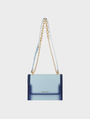 Charles And Keith Front Flap Chain Handle Crossbody Bags Blue | PHILIPPINES D479