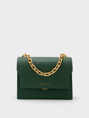 Charles And Keith Front Flap Chain Handle Crossbody Bags Dark Green | PHILIPPINES G675