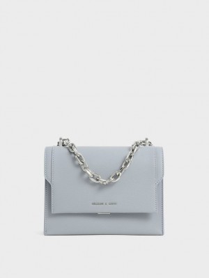 Charles And Keith Front Flap Chain Handle Crossbody Bags Light Blue | PHILIPPINES M896