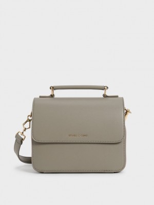 Charles And Keith Front Flap Top Handle Crossbody Bags Grey | PHILIPPINES X302