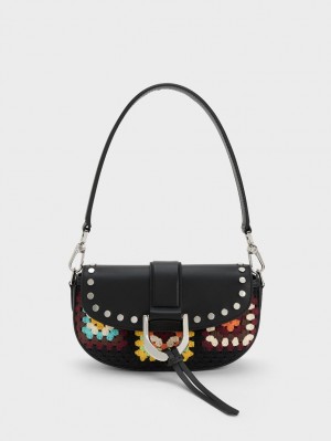 Charles And Keith Gabine Floral Crochet Leather Shoulder Bags Multicolor | PHILIPPINES I356