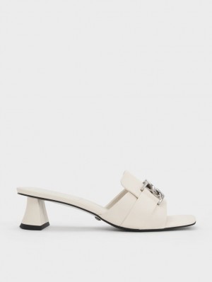 Charles And Keith Gabine Leather Heeled Mules White | PHILIPPINES H189