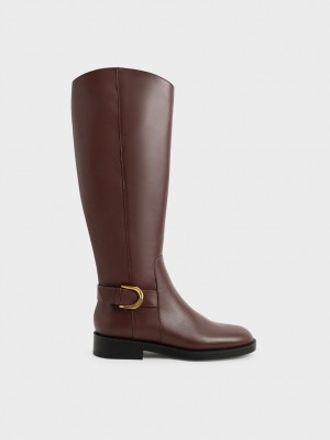 Charles And Keith Gabine Leather Knee-high Boots Brown | PHILIPPINES N368