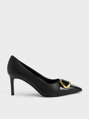 Charles And Keith Gabine Leather Pumps Black | PHILIPPINES K893