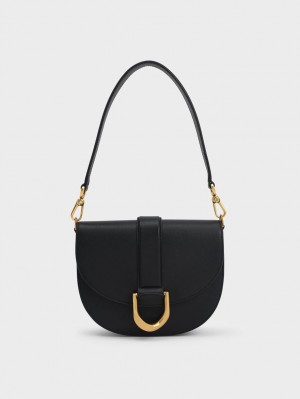 Charles And Keith Gabine Leather​ Saddle Bags Black | PHILIPPINES M709