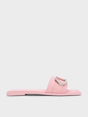 Charles And Keith Gabine Leather Slide Sandals Pink | PHILIPPINES L543