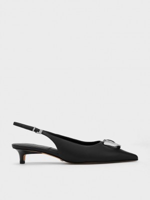 Charles And Keith Gabine Leather Slingback Pumps Black | PHILIPPINES L978