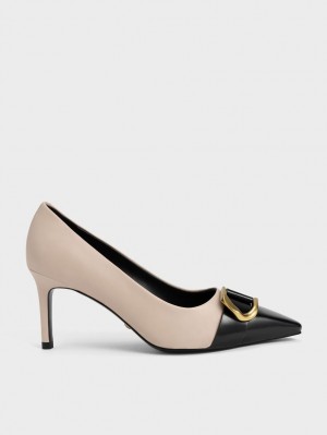 Charles And Keith Gabine Leather Toe-Cap Pumps Beige | PHILIPPINES B657