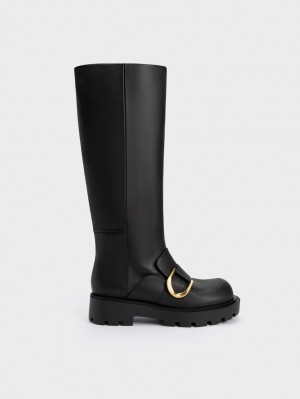 Charles And Keith Gabine Loafer Knee-high Boots Black | PHILIPPINES U829