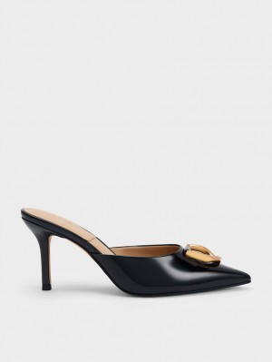 Charles And Keith Gabine Patent Leather Mules Black | PHILIPPINES S754