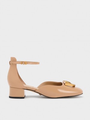 Charles And Keith Gabine Patent Leather D'Orsay Pumps Beige | PHILIPPINES Z819